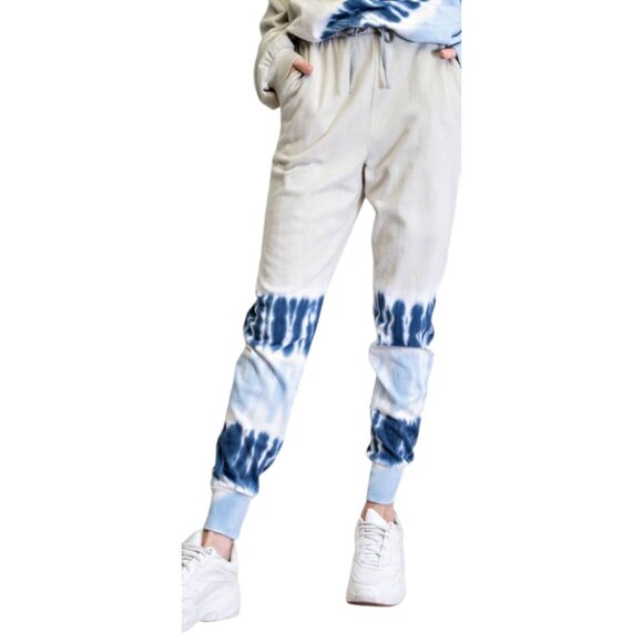 Easel TIE DYE BOTTOM TERRY KNIT JOGGER PANTS SAGE/BLUE 100% CTN Lightweight - Picture 4 of 7